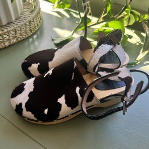 Unalira x Free People Black and White Cow Hair Mules